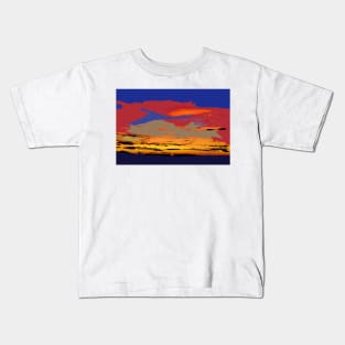 Blue And Red Ocean Sunset Kids T-Shirt